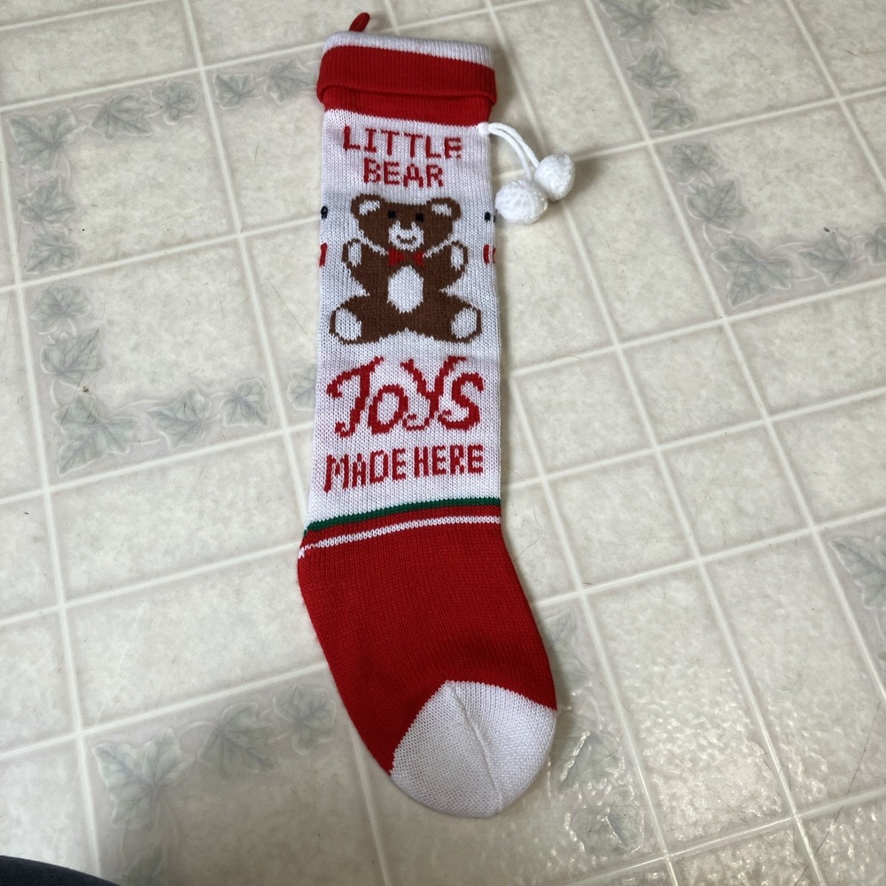 Vtg  1980s Christmas Stocking Little Teddy Bear Joys Made here  22"‎ long